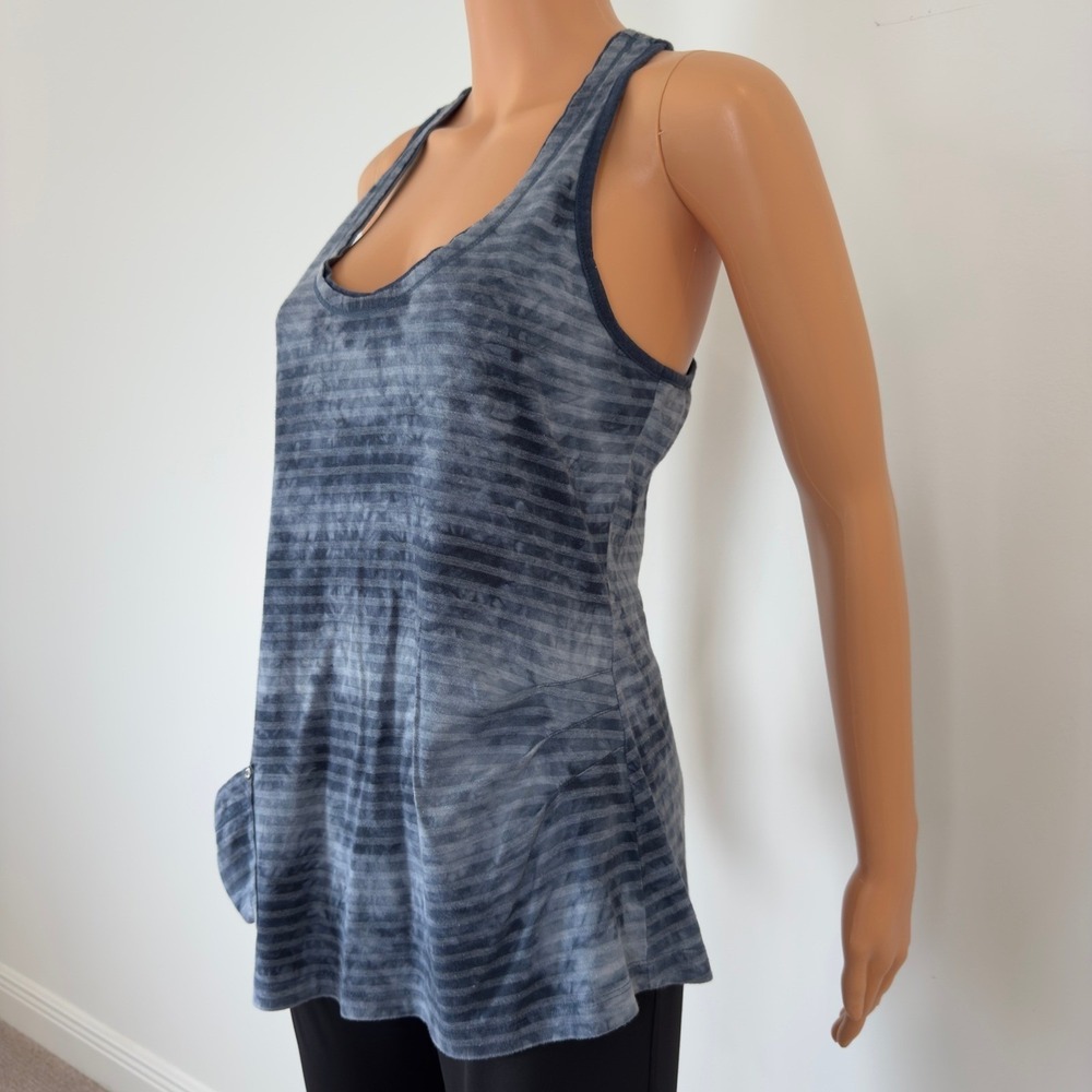 Karen Millen Blue Tie Dye Striped Racerback Tank Top Asymmetrical Hem Size 14 - Picture 4 of 9